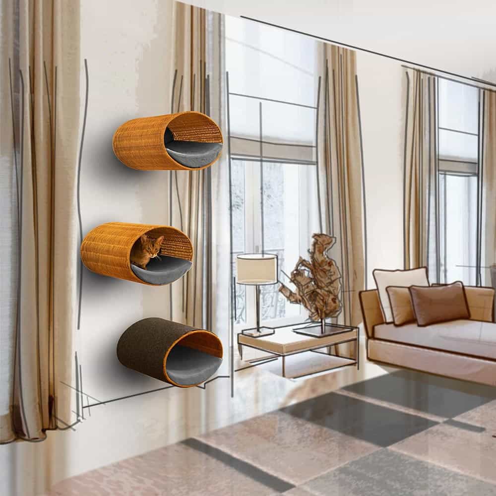 Wall mounted cat bed RONDO Wall Rattan