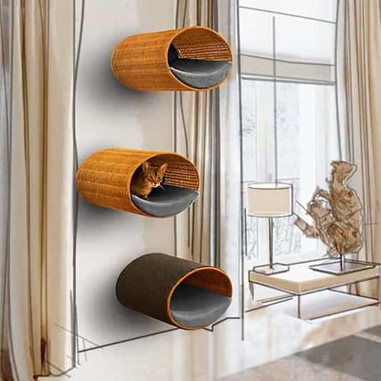 Wall mounted cat bed RONDO Wall Rattan